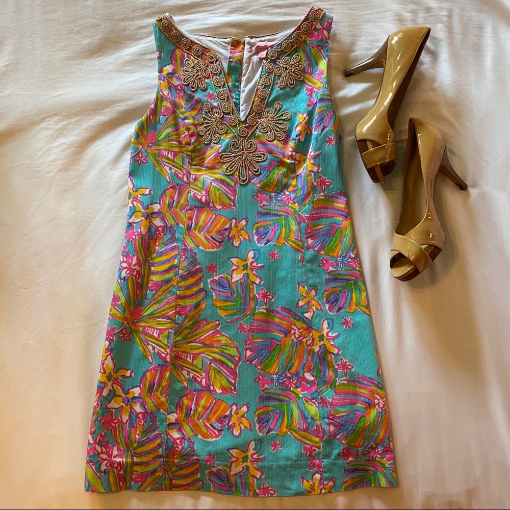 LILLY PULTIZER 💕 Blue Pattern Shift Dress Sz 2